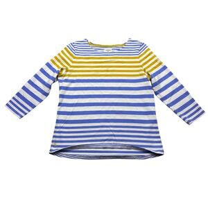 Joules Striped Long Sleeve Top Mustard Blue White Boat Neck Casual Womens US 12